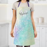 Tablier Jolie Parties scintillant Holographique Iridescent<br><div class="desc">Une arrière - plan bokeh chic branchée aux belles couleurs pastel. Vous pouvez facilement personnaliser avec votre monogramme et/ou nom personnalisé.</div>