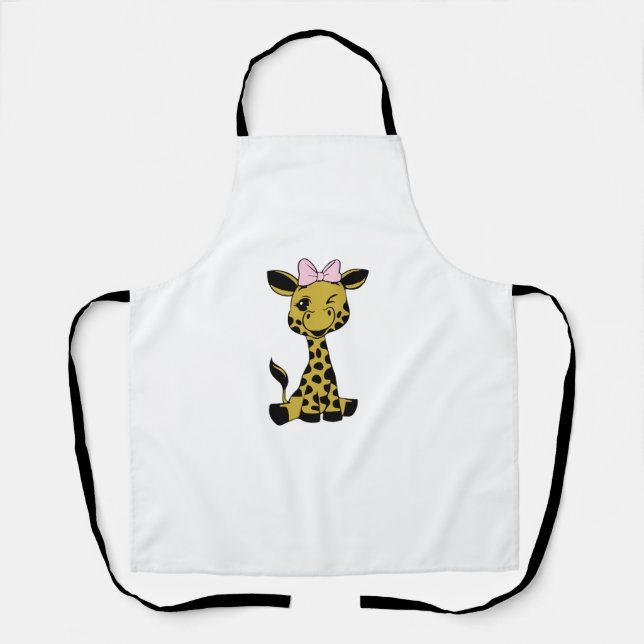Tablier jolie petite girafe avec arc rose (Recto)