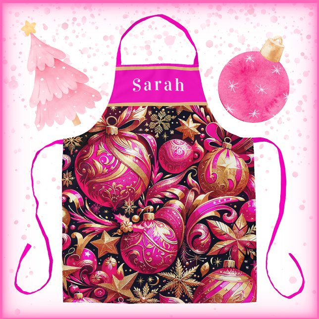 Tablier Jolie rose ornements de Noël Snowflakes Étoiles (Pretty Pink Christmas Ornaments Snowflakes and Stars. Say Happy Holidays in Gorgeous Pink and Gold!)