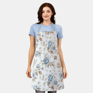Tablier Jolies Fleurs Bleues Crème Beige Marron