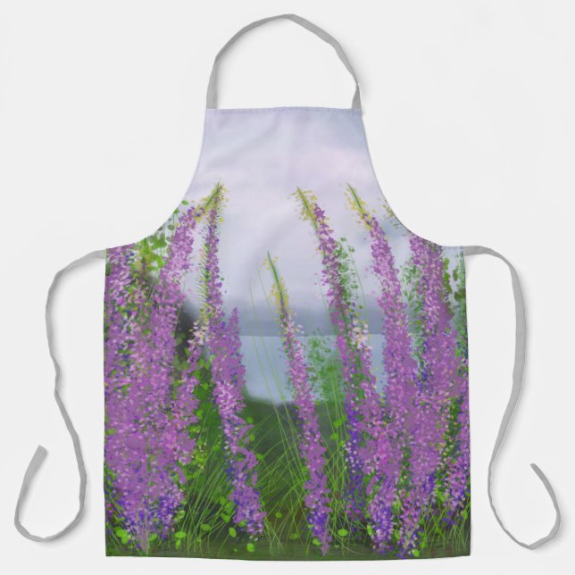 Tablier Jolies fleurs de lupin au bord du lac (Recto)
