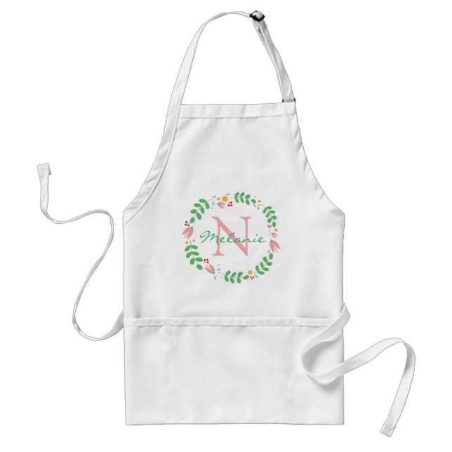 Tablier Jolies fleurs de printemps Wreath Monogrammé (Devant)