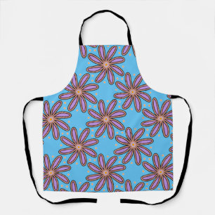 Tablier Jolies pâquerettes violettes sur fond bleu
