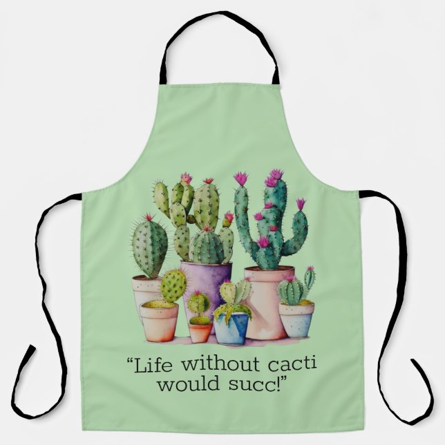 Tablier Jolis cactus et succulentes aquarelles en pots (Recto)