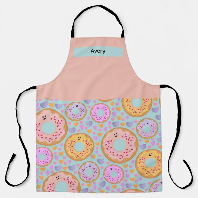 Tablier Jolis donuts et cœurs pastel bleu rose (Recto)