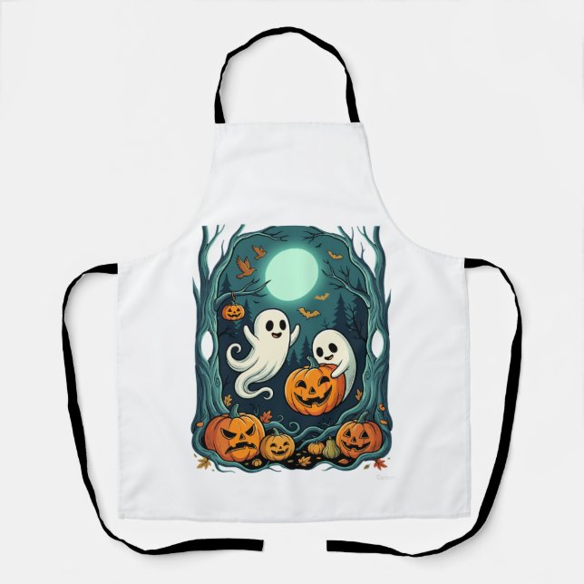 Tablier Jolis fantômes d'Halloween et forêt de citrouilles (Recto)