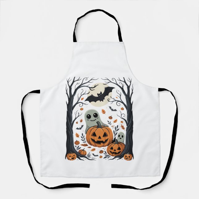 Tablier Jolis fantômes d'Halloween et forêt de citrouilles (Recto)