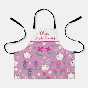 Tablier Jolis lapins avec fleurs chef en formation 
