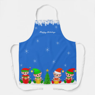 Tablier Jolis lutins de Noël et flocons de neige sur fond
