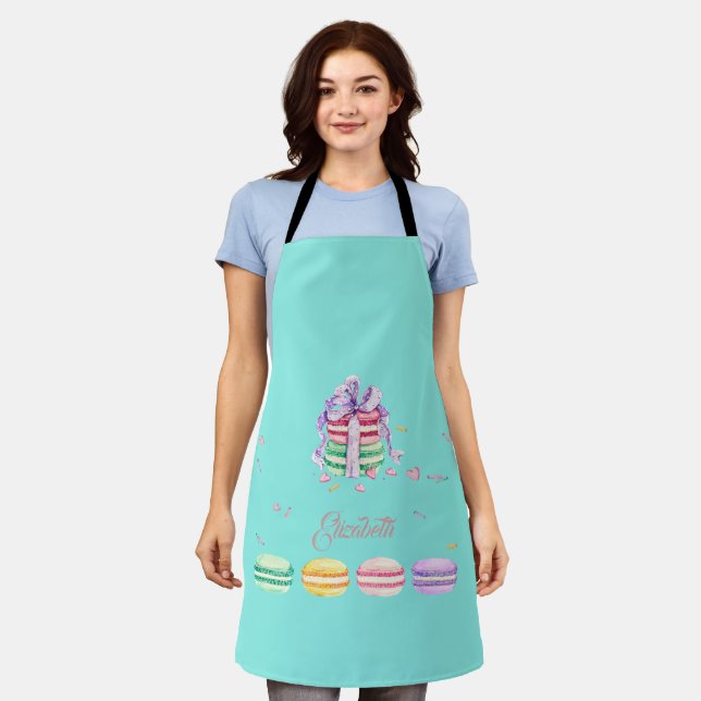 Tablier Jolis Macarons, Turquoise (Porté)