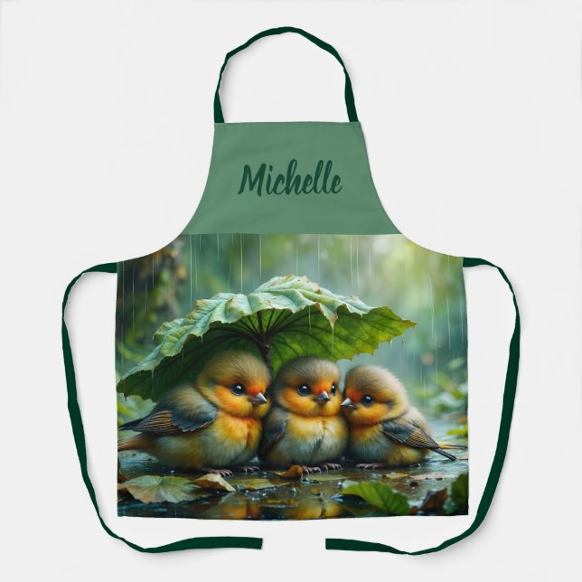 Tablier Jolis oiseaux duveteux se cachant sous une feuille (Recto)