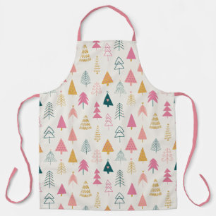 Tablier Jolis sapins de Noël motif rose poudré