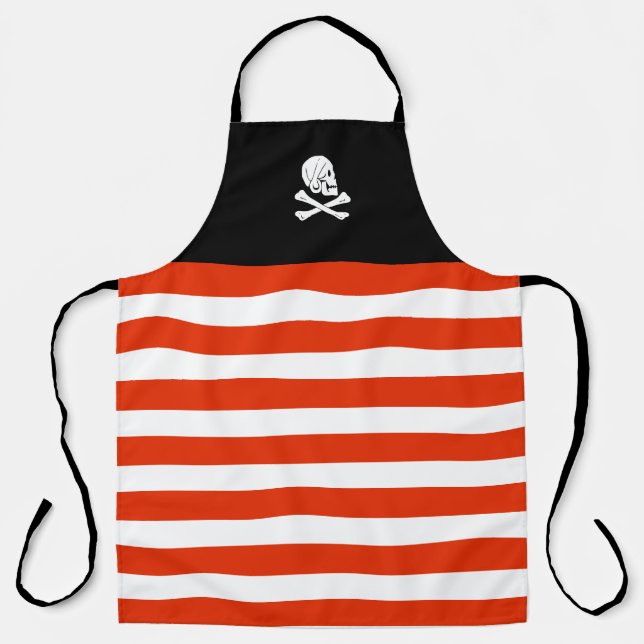 Tablier Jolly roger Pirate Noir et Rouge Anniversaire (Recto)