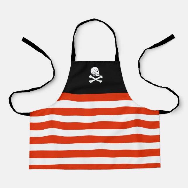 Tablier Jolly roger Pirate Noir et Rouge Enfants d'anniver (Recto)