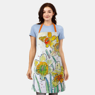 Tablier Jonquille jaune jonquilles fleur floral Aquarelle