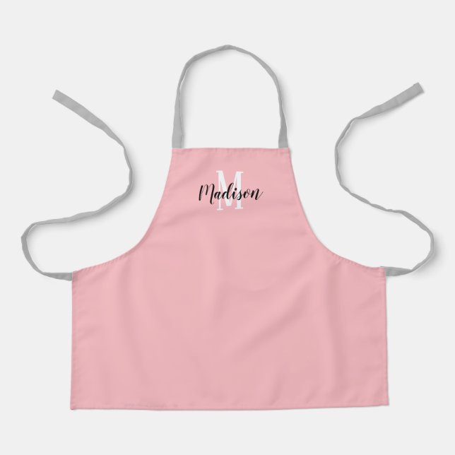 Tablier Jote Pastel Script rose Monogramme Enfants personn (Recto)