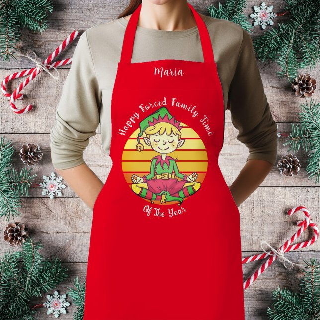 Tablier Jouer Elf Forced Famille Temps Vacances Conception (Funny Happy Forced Family Time Of The Year Apron, Customize, Personalize.)