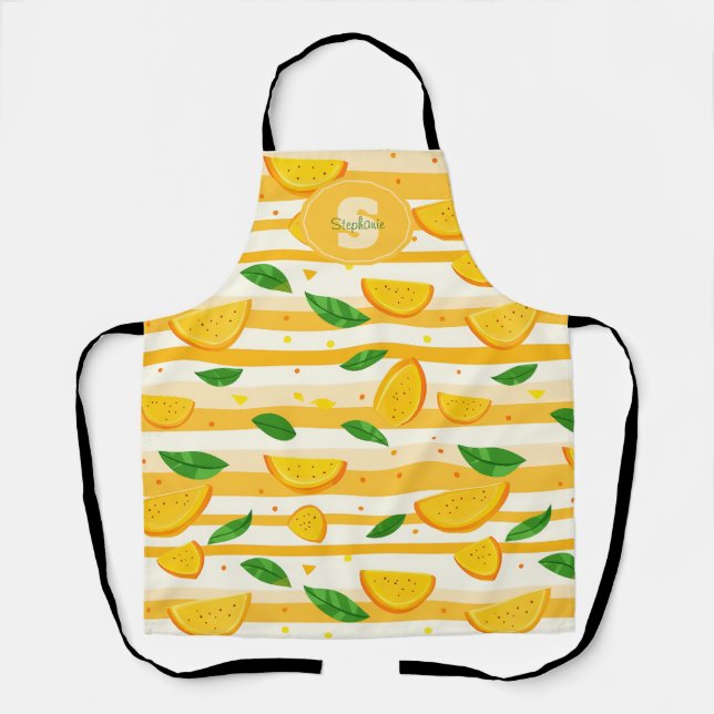 Tablier Jouer Motif de tranche orange avec Feuilles verts (Recto)