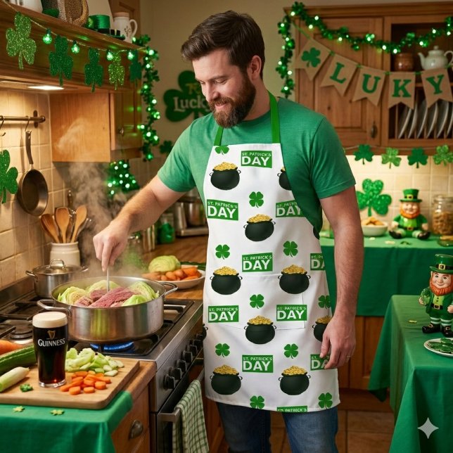 Tablier Jour de la Saint Patrick Unisex (St. Patrick's Day apron for guys that love to cook..(AI mockup) )
