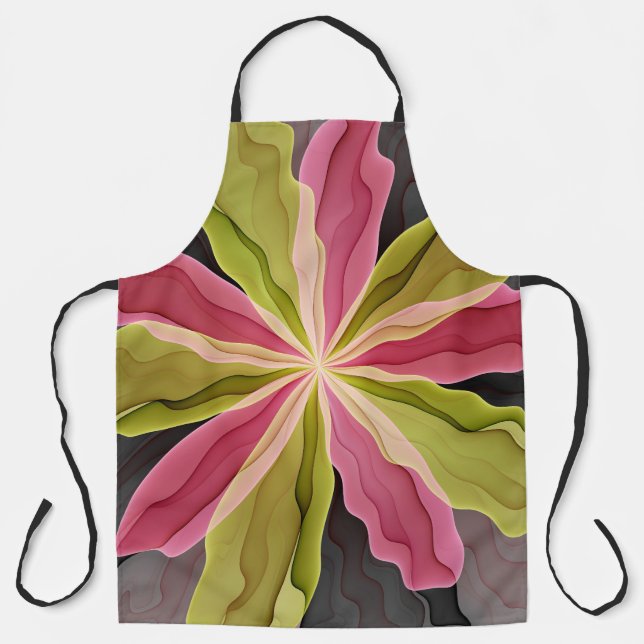 Tablier Joy, Vert rose Anthracite Imaginaire Fleur Fractal (Recto)