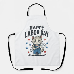 Tablier Joyeuse Fête du Travail Chat Patriote Vintage Créa