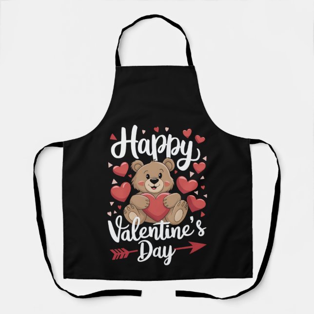 Tablier Joyeuse Saint-Valentin Ours Cœur Jolis Couple (Recto)