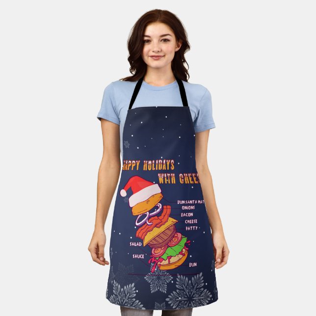 Tablier Joyeuses Fêtes avec Fromage, Burger de Noël (Porté)