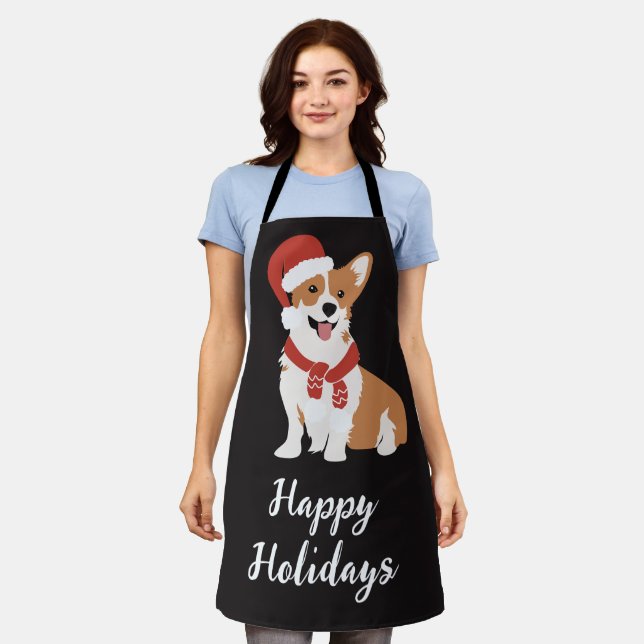 Tablier Joyeuses fêtes Funny mignon chien de Noël Rouge No (Porté)