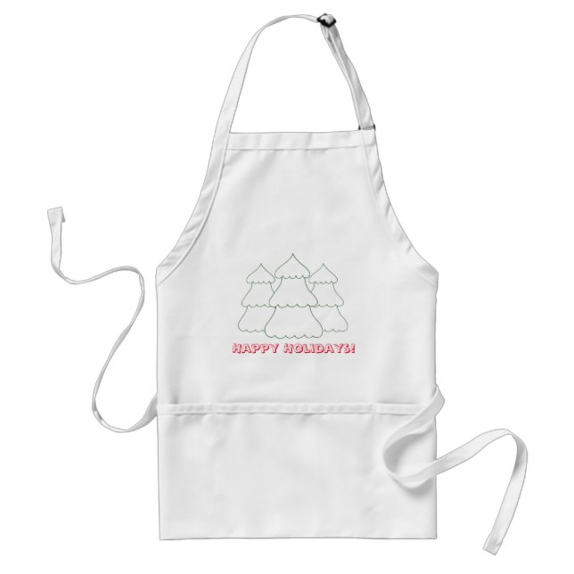 Tablier Joyeuses fêtes Trois arbres de Noël Outline Apron (Devant)