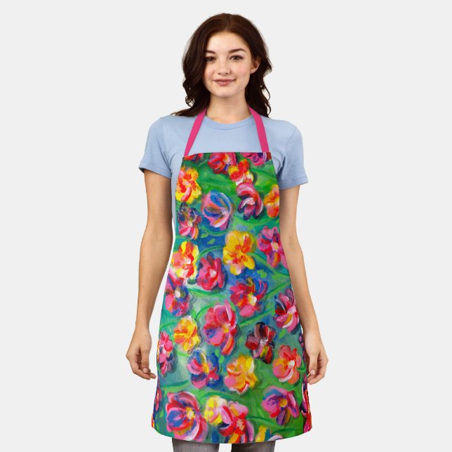 Tablier Joyeuses Fleurs colorées Oeuvre originale (Porté)