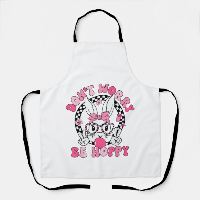 Tablier Joyeuses Pâques Lapin Groovy Visage Ne vous inquié (Recto)