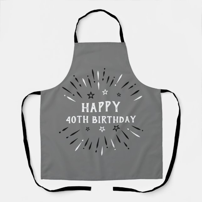 Tablier Joyeux 40e anniversaire Feu d'artifice gris noir b (Recto)