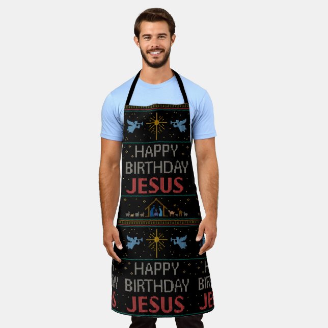 Tablier Joyeux Anniversaire Jésus laide Noël Sweater Chris (Porté)