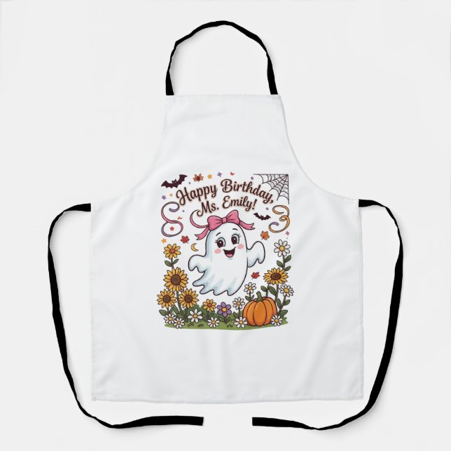 Tablier Joyeux Anniversaire Mlle Emily Halloween Fantôme C (Recto)