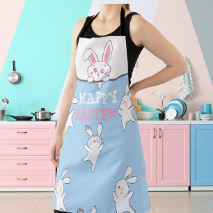 Tablier Joyeux Bunny de Pâques Blue & Pink oeufs partout s
