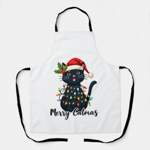 Tablier Joyeux Catmas Chat Noir Lumière de Noël Xmas Famil