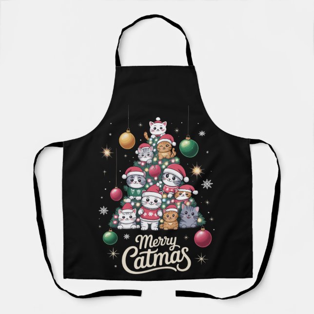 Tablier Joyeux Catmas Noël Chat Arbre Ornements Pull (Recto)