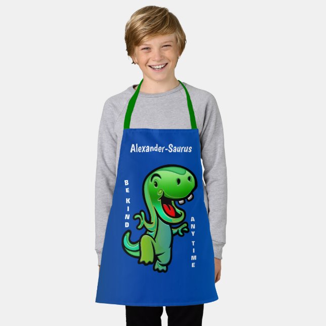 Tablier Joyeux Dinosaure Vert Be Kind Enfant Personnaliser (Porté)