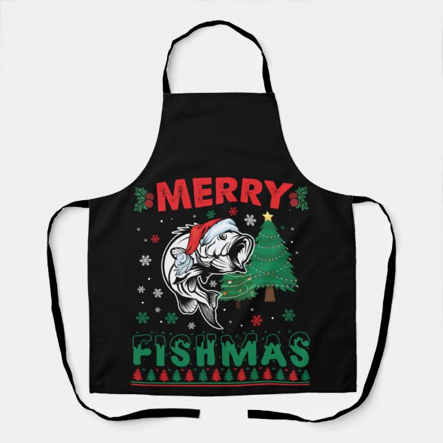 Tablier Joyeux Fishmas Poisson Pêche Papa Pêcheur Noël (Recto)