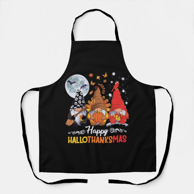 Tablier Joyeux Hallothanksmas Gnomes Halloween Thanksgivin (Recto)