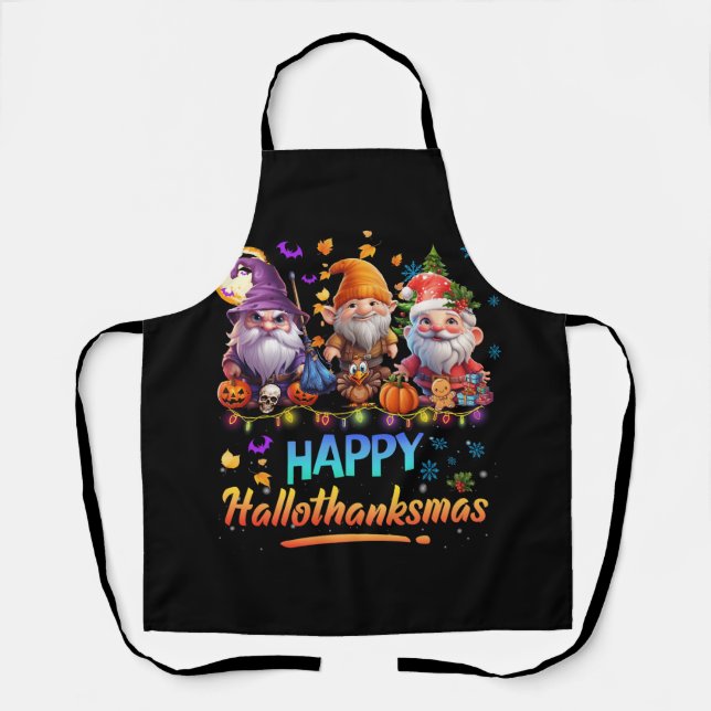 Tablier Joyeux Hallothanksmas Gnomes Halloween Thanksgivin (Recto)
