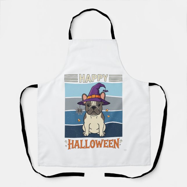 Tablier Joyeux Halloween Bouledogue Français Sorcière Toil (Recto)