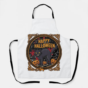 Tablier Joyeux Halloween Chat Noir Citrouilles Os_1