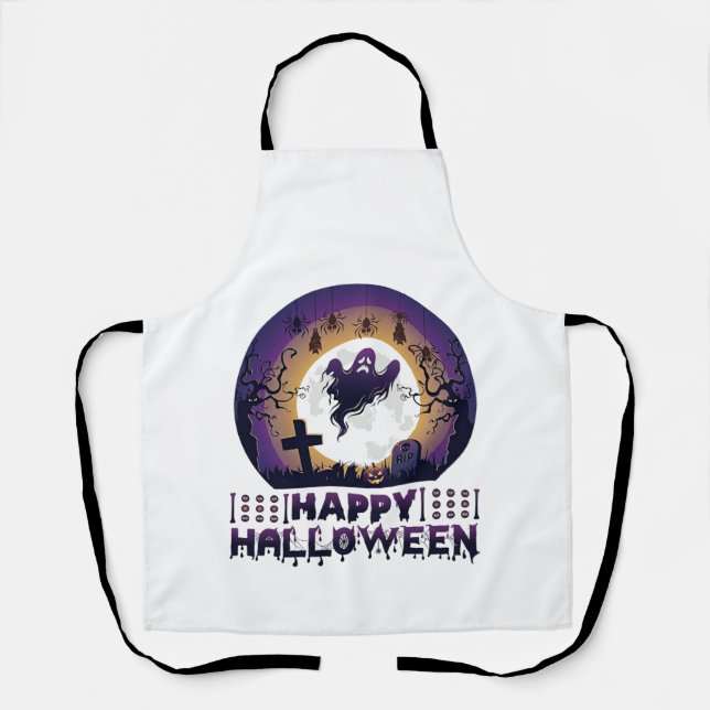 Tablier Joyeux Halloween Chauves-Souris Fantômes Araignées (Recto)