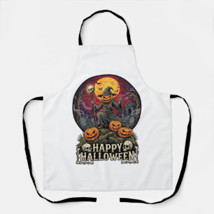 Tablier Joyeux Halloween Citrouille Magicien Cimetière Ple