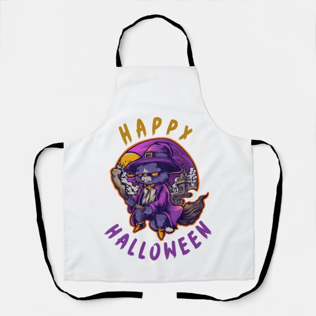 Tablier Joyeux Halloween Halloween Sorcière Chat (Recto)