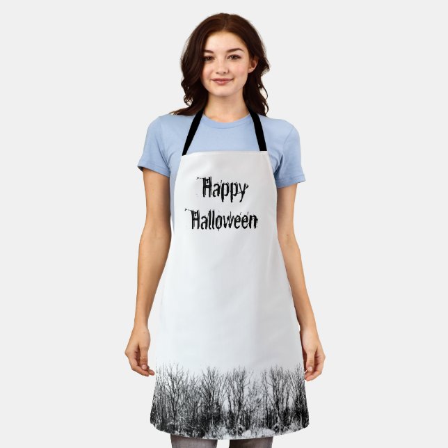 Tablier Joyeux Halloween Haunted Woods Noir Blanc (Porté)
