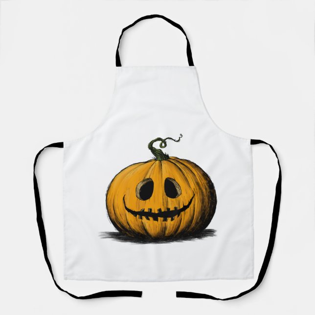 Tablier Joyeux Halloween Jack O'Lantern Adulte Naturel (Recto)