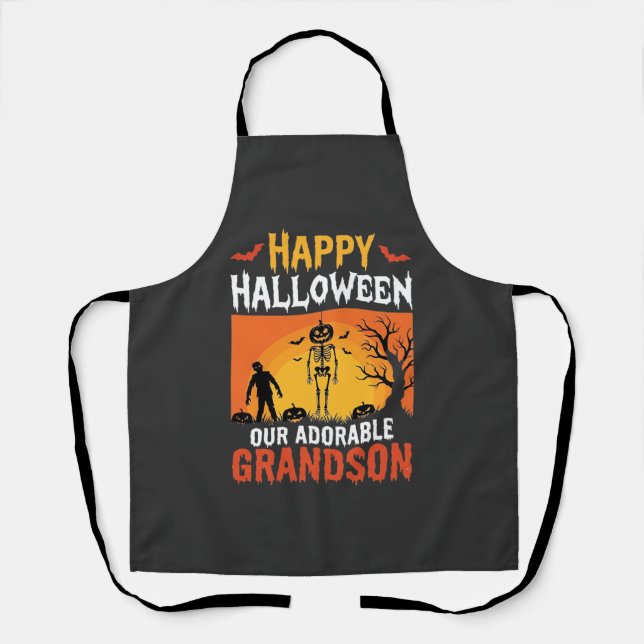 Tablier Joyeux Halloween Petit-Fils Squelette Citrouille (Recto)