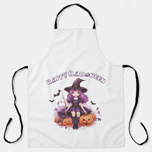 Tablier Joyeux Halloween Purple sorcier Citrouilles et cha